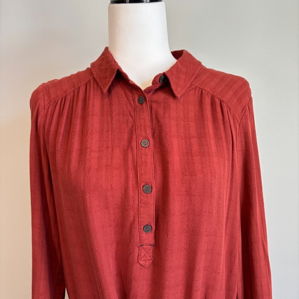 Maeve Anthropologie Bloomsbury Tie Shirt Dress Midi Chic Western Red Size 12 - Picture 4 of 13